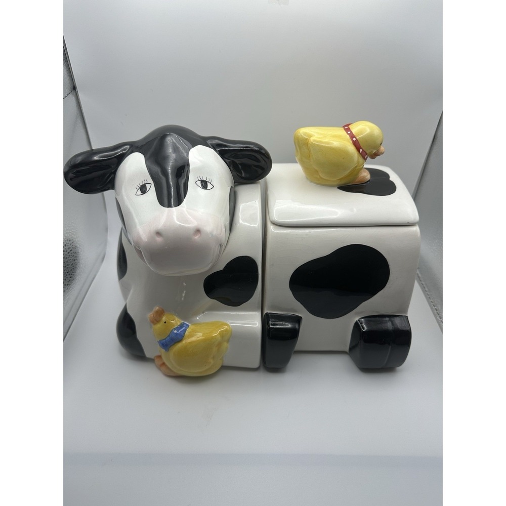 Vtg Coco Dowley Cow and Chicken Holstein Cookie Jar (Head and Middle Pieces)